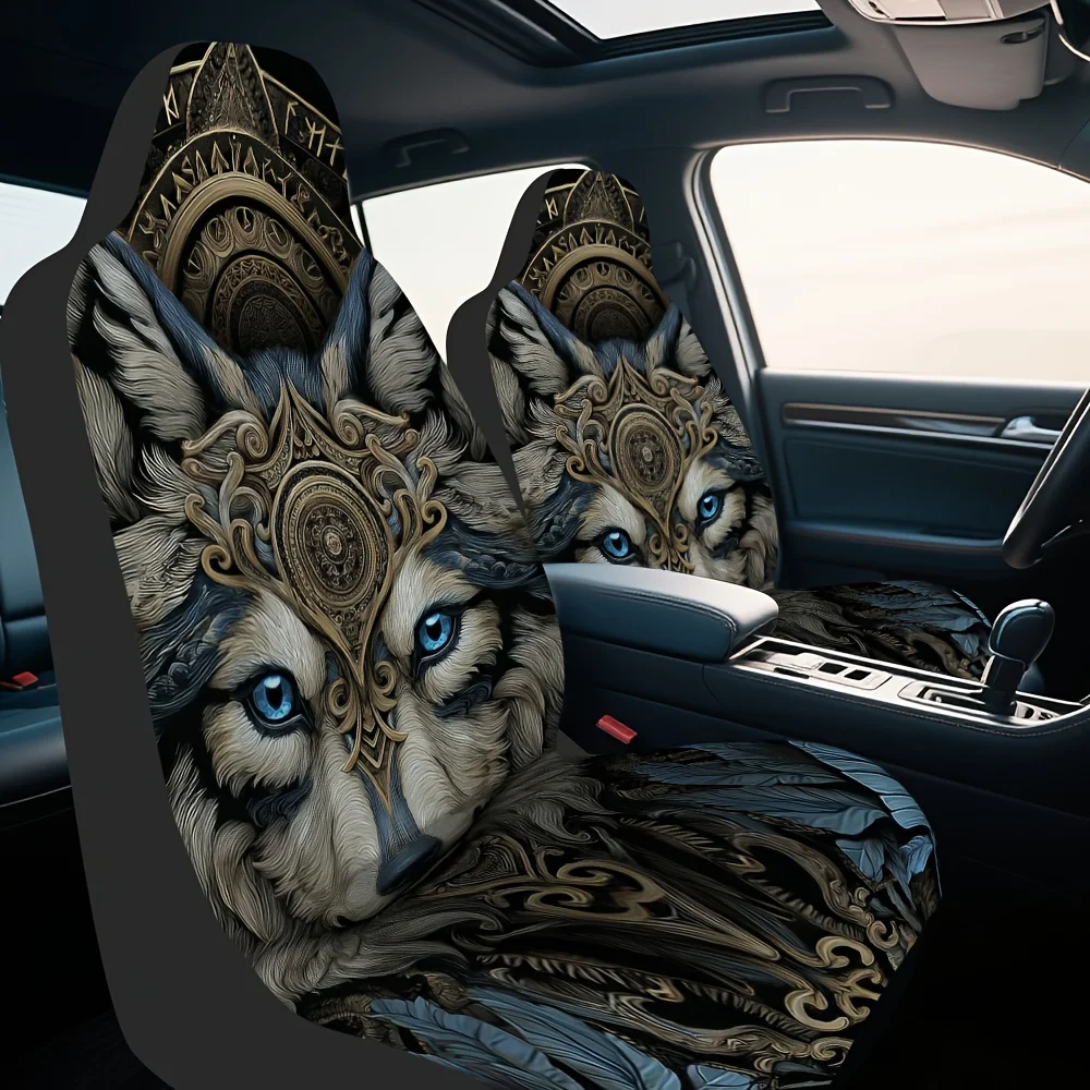 2pcs, Wolf Mandala 4 Wallpaper By Dresut Style Decorative Car Seat Covers, Universal Fit For SUV Sedan Truck, Soft Washable Fabr