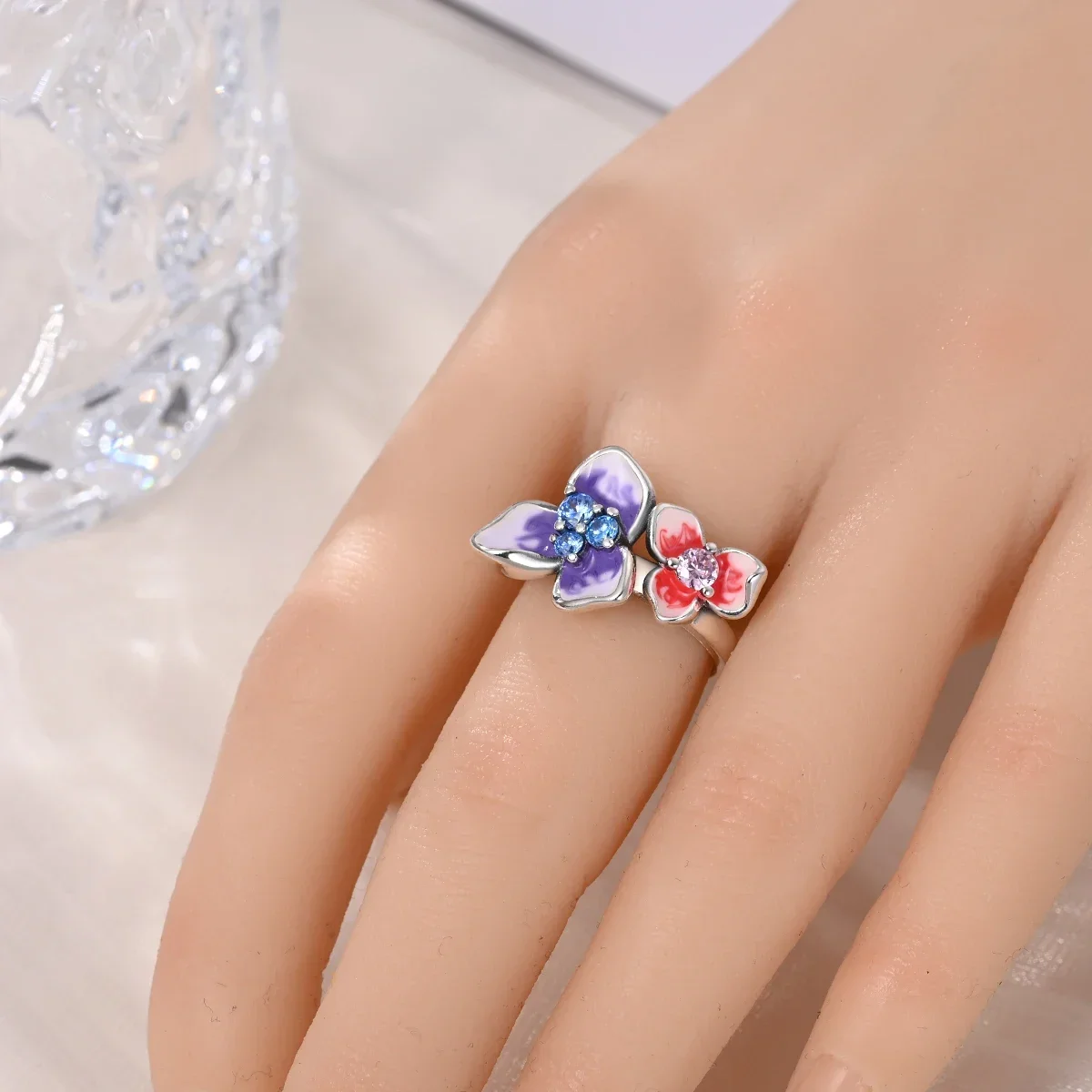 Original 925 Sterling Silver Enamel Pink Flower Series Tulip Ring 6-9 Size Temperament for Women Fine Jewelry Party Gift