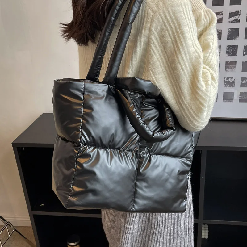 

Модные сумки с мягкой подкладкой, дизайнерские сумки на плечо для женщин, роскошная пуховая хлопковая повседневная сумка-тоут, зимняя сумка через плечо с верхней ручкой