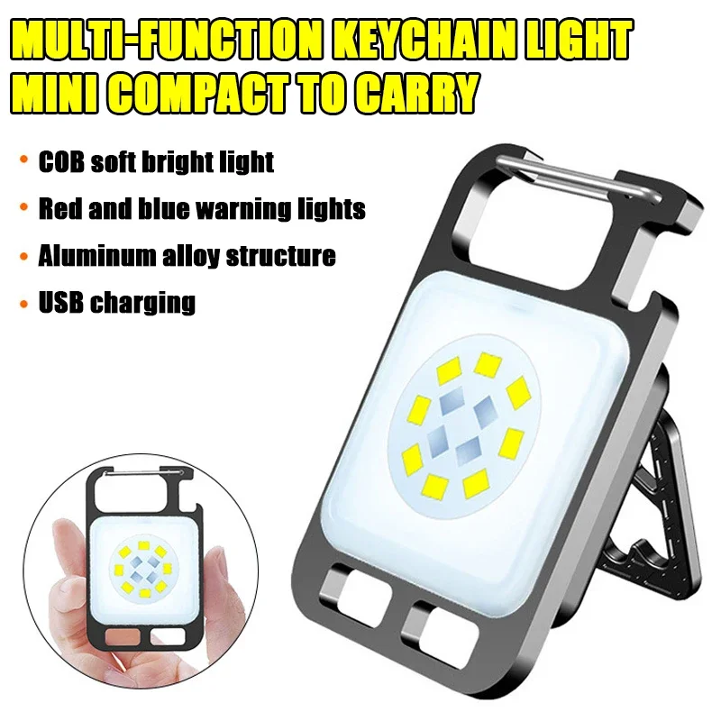 COB Flashlight Mini Protable Keychain Lamp 4 Lighting EDC Torch Outdoor Waterproof Emergency Warning Camping Fishing Work Lights