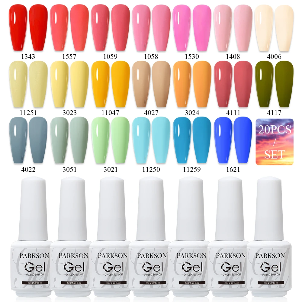 Parkson 20pcs Nail Gel Polish Set DIY Nail Art Design All For Decoration Soak Off UV Gel Long Lasting Manicure Gel Vernis Kits