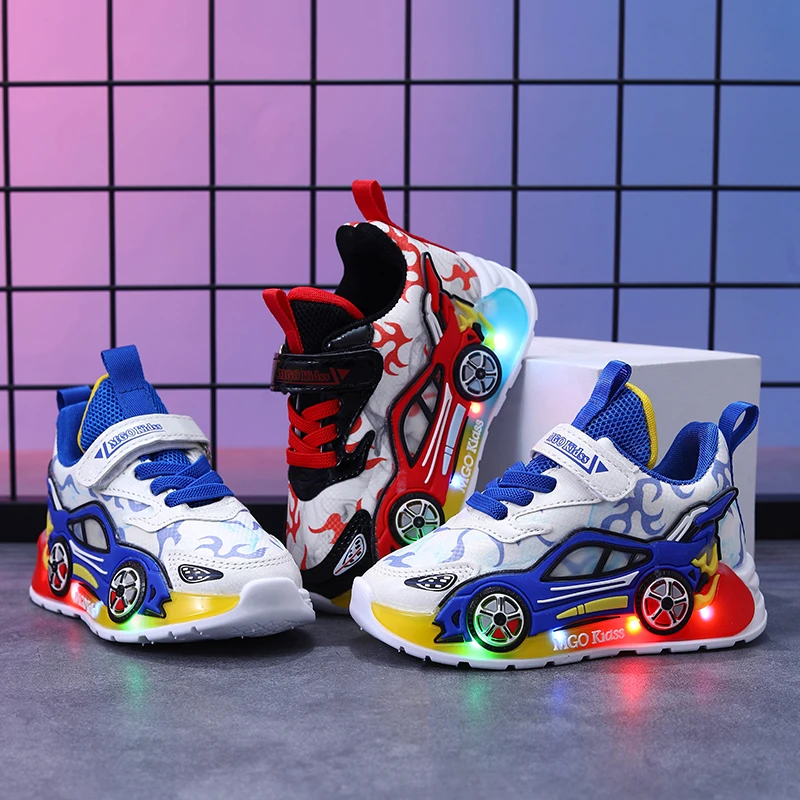 MGO Kidss spring and autumn new boys and girls light car shoes cartoon children running shoes 1-6-year-old boy sports shoes shoe