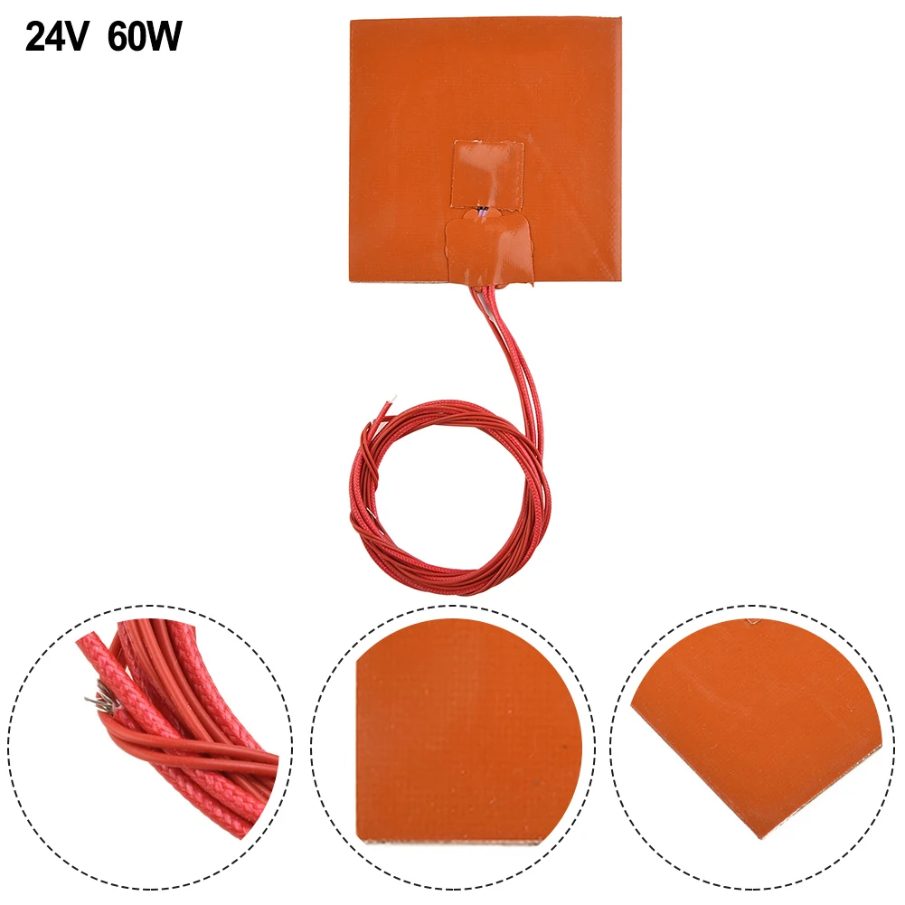 Heating Mat Silicone Heating Pad Access Components Easy To Use Practical Replacement 100x100mm 24V 60W Flexible