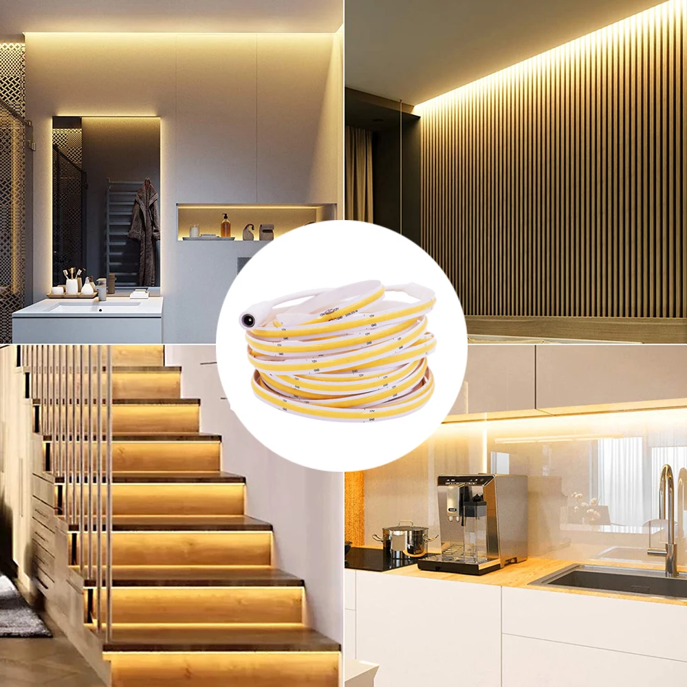 12V Wifi LED COB Strip Light Dimmable Power Kit US EU UK Remote Control 320LED 528LED 384LED Linear Lighting Flexible Led Tape