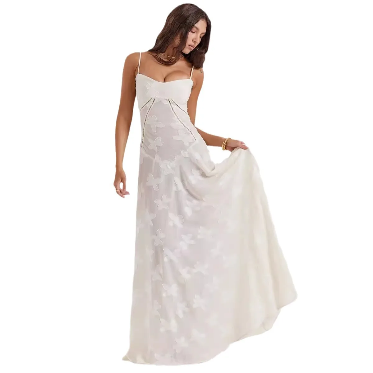 Lace Camisole Dress Summer Dresses for Women Sexy Sleeveless Tie Front Bohemian Holiday Maxi Dresses