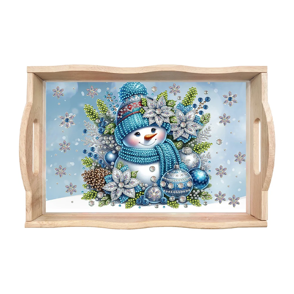 

Christmas Diamond Painting Wooden Serving Tray Decorative Diamond Art Tableware Manager Tray with Handles Home Decoration Gift