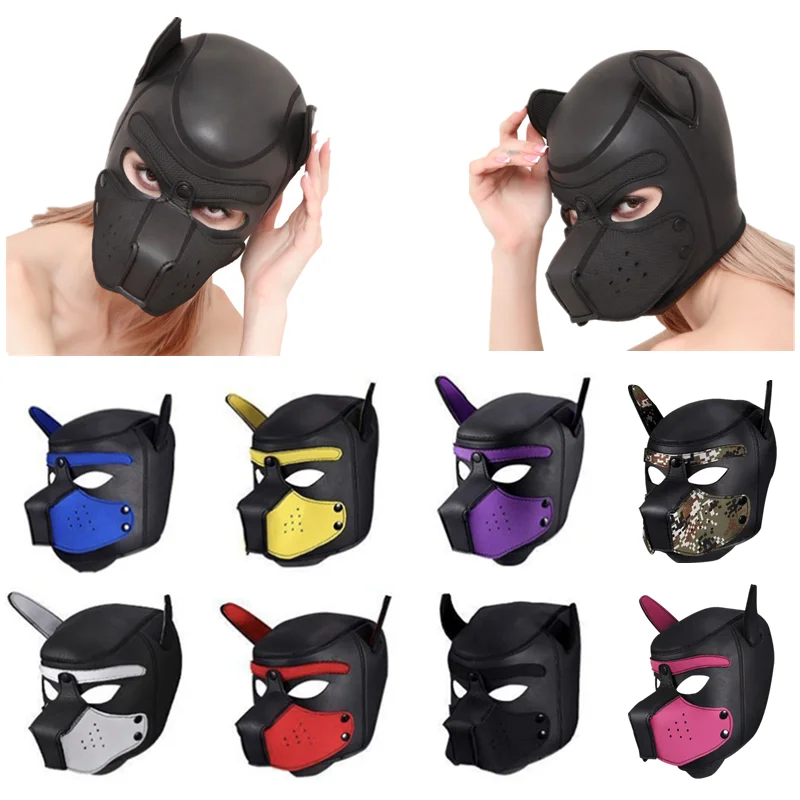 Adult Sexy Dog Full Head Mask Soft Masks Cosplay PU Padded Latex Rubber Puppy Role Play Decompression Prop Party Game