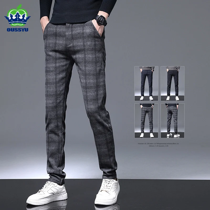 2024 New Plaid Pants Men Business Slim Fit Cotton Party High Quality Brand Clothing Casual Formal Long Trousers Male 28-38