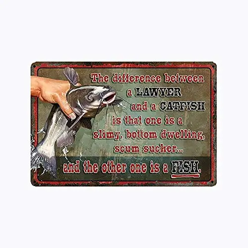 metal tin sign Funny Difference Between Catfish and a Lawyer for Bar Cafe Garage Wall Decor Retro Vintage 7.87 X 11.8 inches