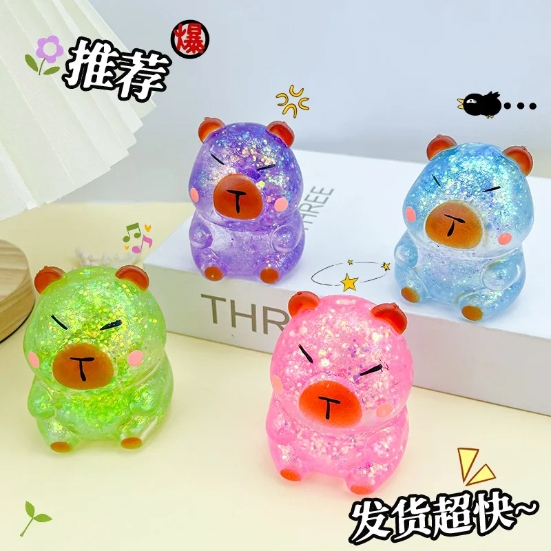 New model Capybara Turtle Glitter Decompression Toy Soft Cute Animal Stress Relief Slow Rebound Squeeze Toy For Adults And Child