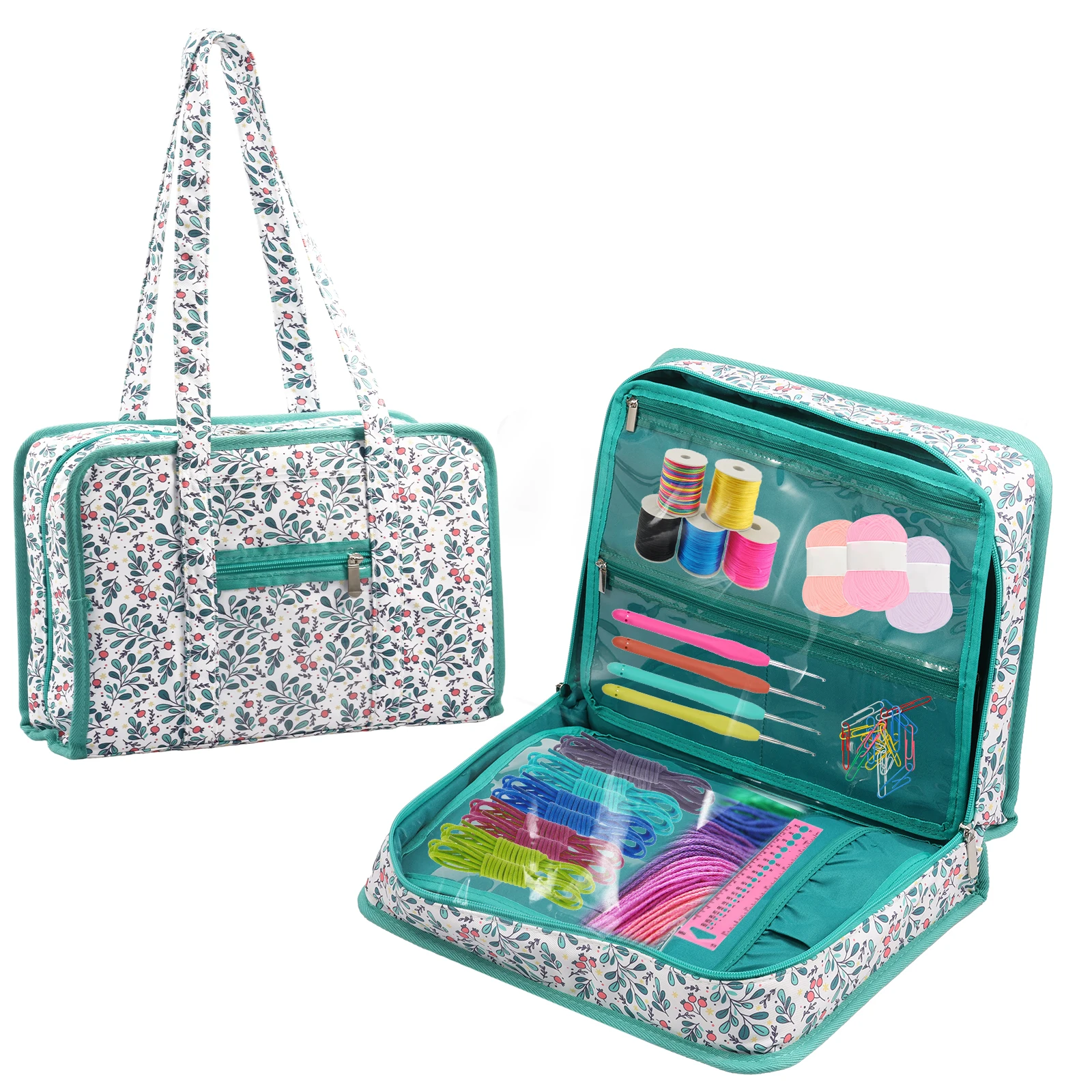 

Sewing Supplies Storage Bag Large Capacity Sewing and Craft Accessories Organizer Tote with Clear Pocket Knitting Travel Storage