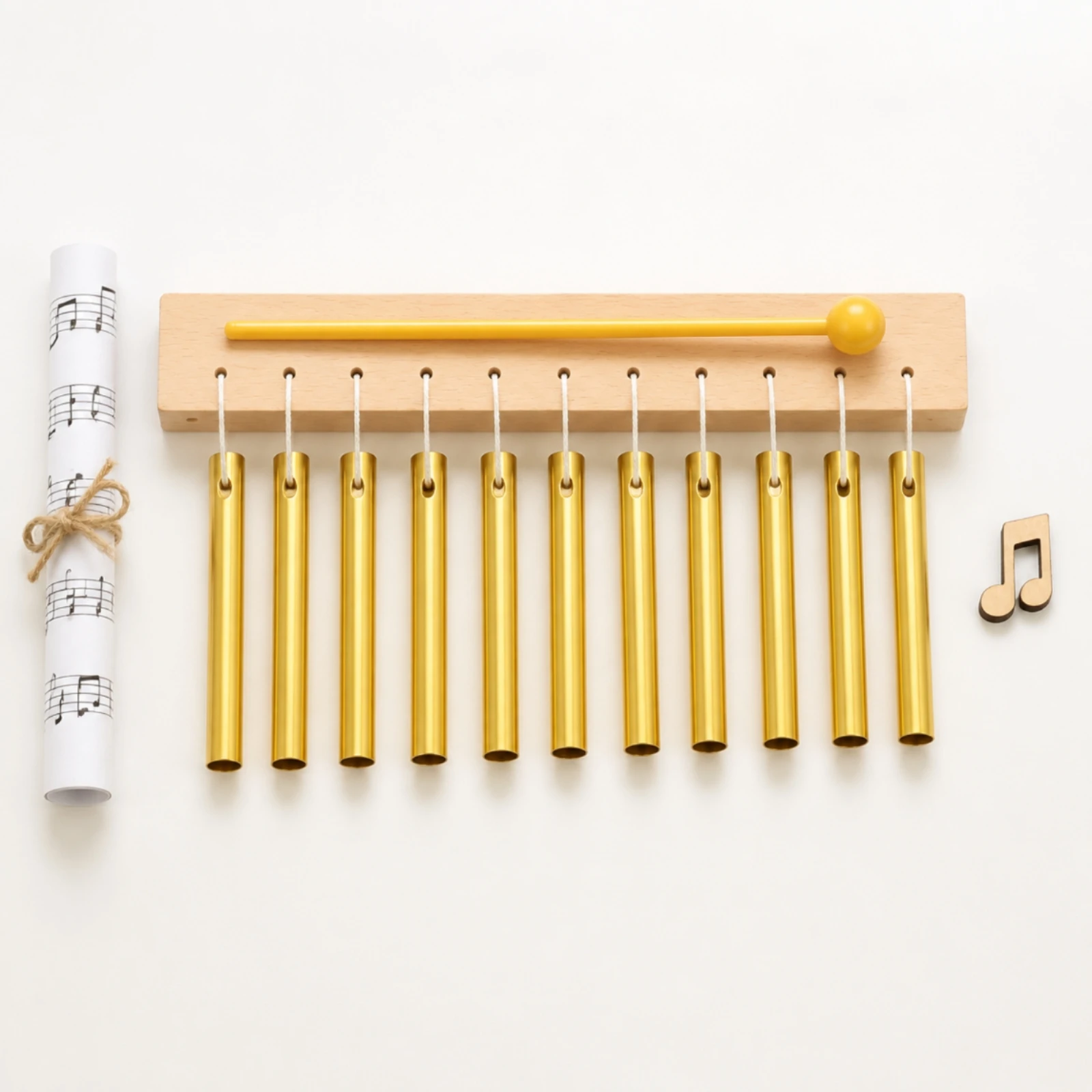 12音の風鈴、磨き上げられたアルミニウム管のチャイム、打棒付きの音楽装飾品、丸みを帯びたエッジ