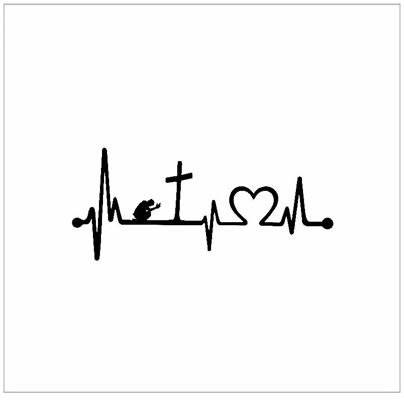 

Black/Silver Praying At Cross Heartbeat Vinyl Decal Car Sticker Jesus Faith Bible Christian Decorative Accessories 15.2CM*6.6CM