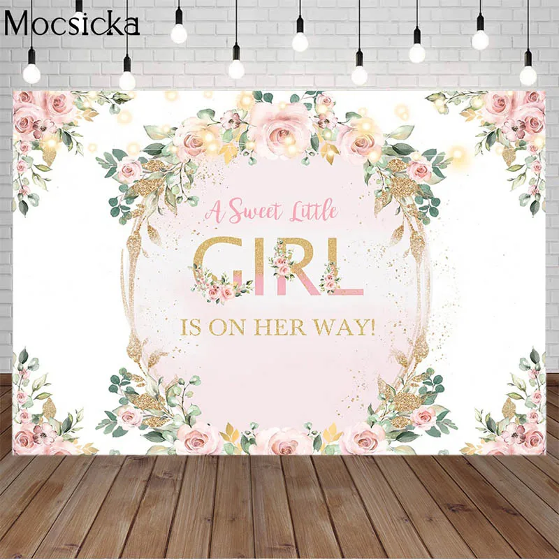 

Mocsicka Sweet Little Girl Backdrop For Baby Shower Fresh Flowers Lights Decor Supplies Kids Child 1st Birthday Photo Background