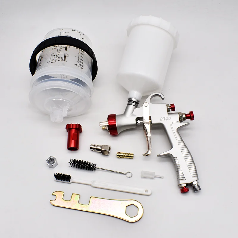 R500 LVLP Spray Gun 1.3/1.7mm Nozzle Set Car Painting Gun 600cc Paint Spray Gun with Adapter and Mix Tank Water Based Spray Gun