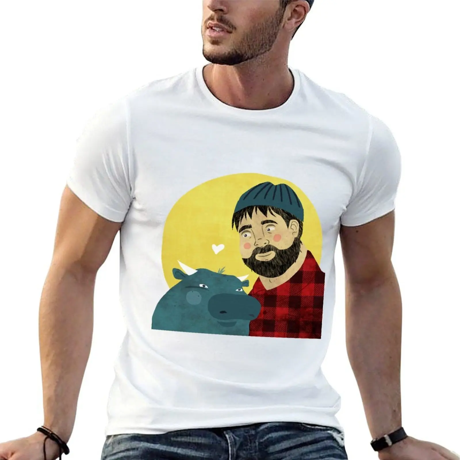 

Футболка Paul Bunyan + Babe the blue Ox, футболка с аниме, футболки для мужчин, забавные мужские футболки с рисунком, футболка