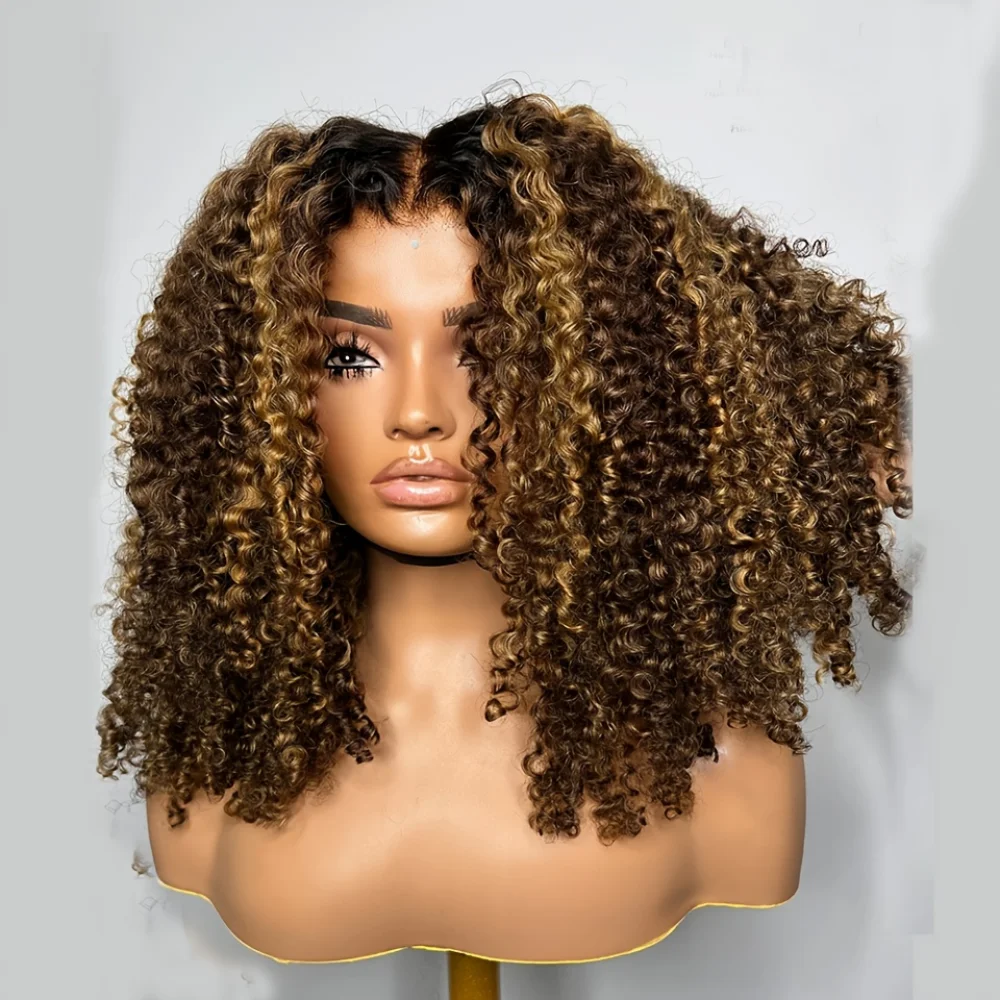 

Мягкий синтетический парик с кружевной передней частью 13*4*1, 26 дюймов, 180% плотность, кудри кинки, с мелированием светлых оттенков, с эффектом натуральных волос, для повседневного использования