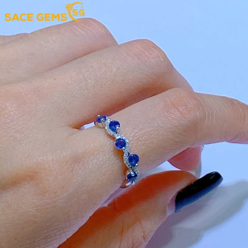 

SACE GEMS New Women Jewelry Ring Resizable 925 Sterling Silver 3MM Natural Sapphire Luxury Women Cocktail Party Fine Jewelry