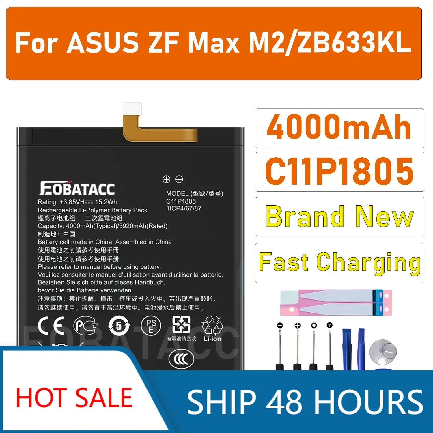 100% New Original Battery C11P1805 4000mAh For ASUS Zenfone MAX (M2) X01AD ZB632KL ZB633KL Batteries With Tools