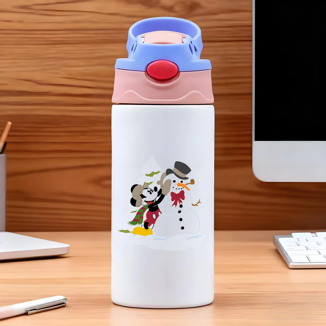 

Disney Mickey Mouse Snowman Classic Cartoon Pattern 304 Stainless Steel Cartoon Straw Cup Children's Water Cup New Year Gift