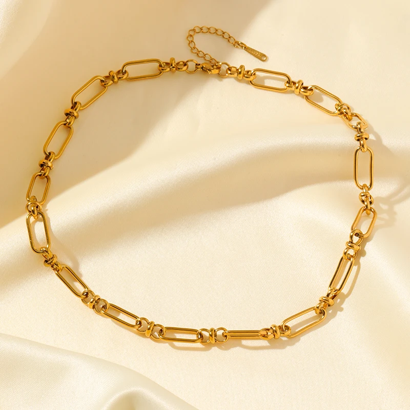 EILIECK Edelstahl Metall Goldfarben Kette Halskette Armband für Damen Neue Mode Wasserdichtes Schmuckset Geschenk Party – Detail 17