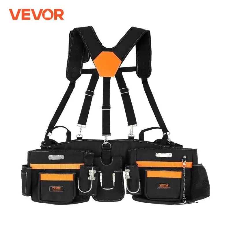 VEVOR Tool Belt 29-54 inches Adjustable Waist Size with Suspenders Heavy Duty Carpenter Tool Pouch for Carpenters Electricians