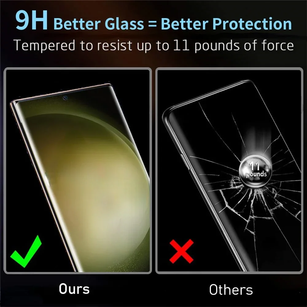 3 Stück gehärtetes Glas für Samsung Galaxy S23 S22 S21 S24 Ultra gebogene Vollabdeckung Härte gebogene Anti-Fingerabdruck-Displayschutzfolie