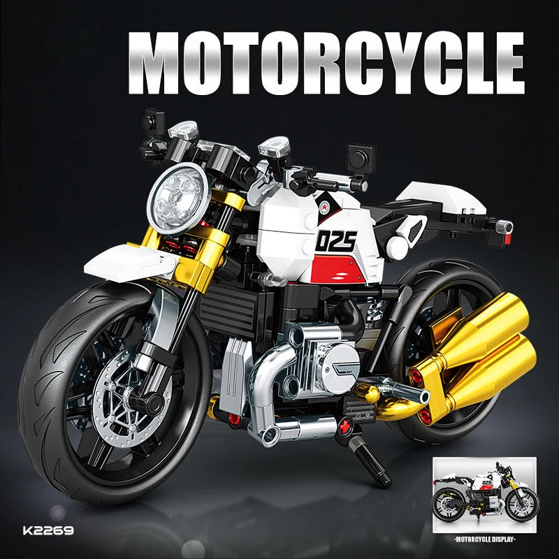 Set de Bloques de Construcción de Motocicleta, Modelo de Superbike de Carreras, Motocicleta Retro de Calle, Juguete Cole