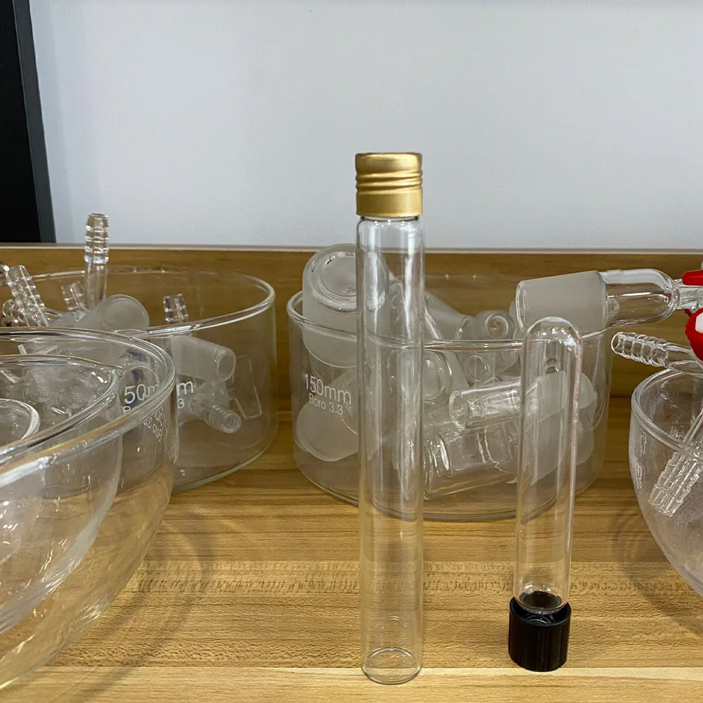 

20Pcs Glass Test Tubes with Screw Caps Clear Lab Vials for Chemical Mixing Heating and Blood Bank Applications