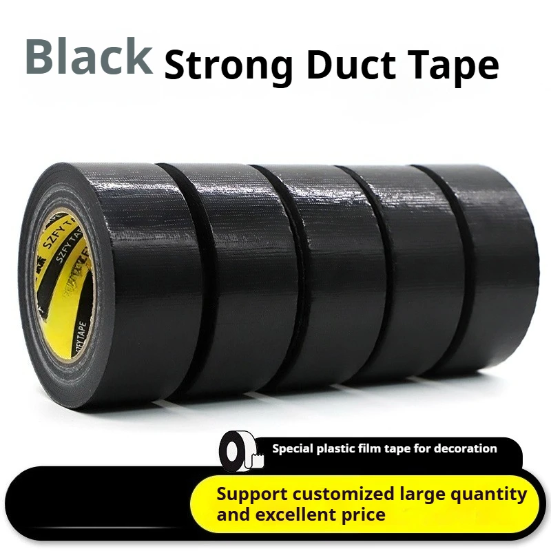 Fita preta à base de pano forte de face única, fácil de rasgar, decoração sem costura, proteção de azulejos, filme de solo, fita fixa sem costura