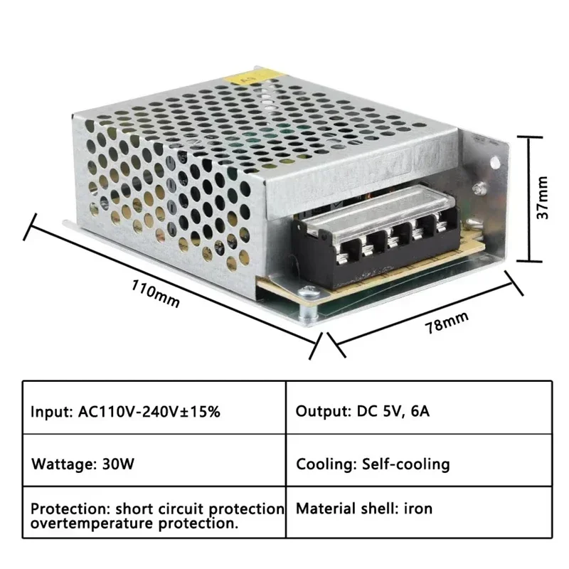 Fuente de alimentación AC DC 5V 12V 24V 1A 2A 3A 5A 6A 8A 10A 15A 20A 30A transformadores de iluminación 220V a 5V 12V 24V fuente de alimentación 5