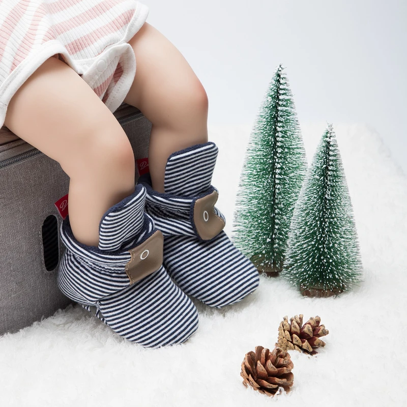 

Baby Shoes For NewBorn Baby Boys Girls Stripe Toddler First Walkers Booties Cotton Comfort Soft Anti-slip Infant Warm Boots