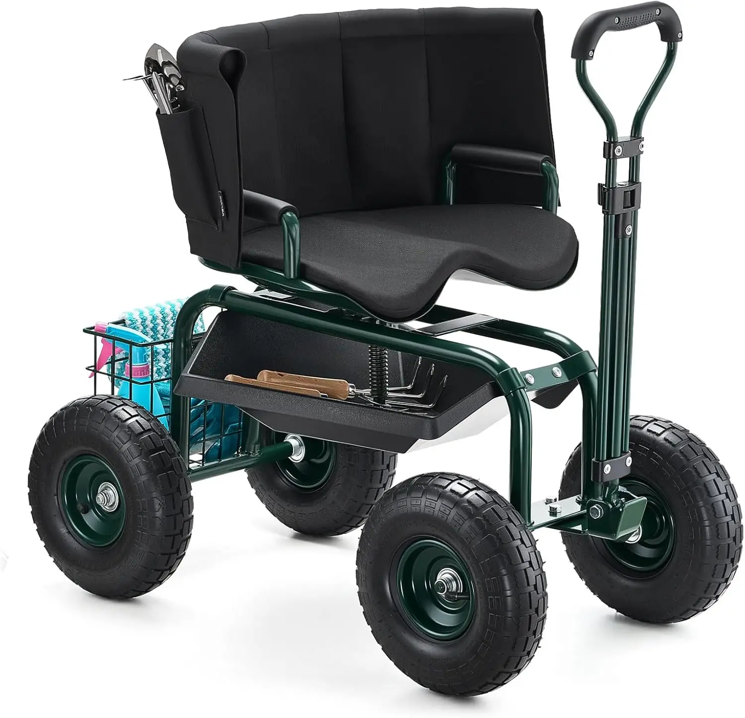 

Rolling Garden Seat with Wheels, Gardening Stool with Height Adjustable & 360°Swivel Seat, Ergonomic Backrest & Tool Storage