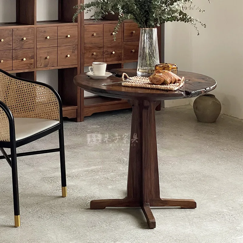 

Wabi Sand Chinese antique restaurant coffee table B & B round dining table small apartment living room balcony solid wood small