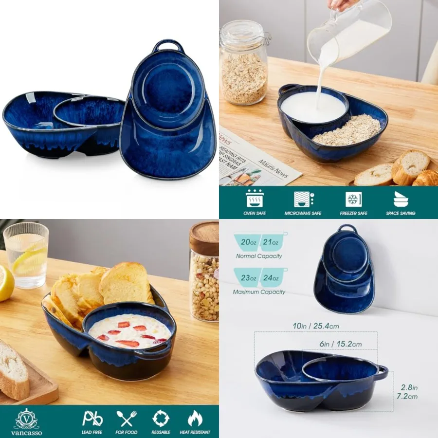 

Starry Chip and Dip Bowl, Anti-Soggy Cereal Bowl, Soup and Sandwich Plate Combo, Breakfast Powls, Divided Snack Bowls Gifts for