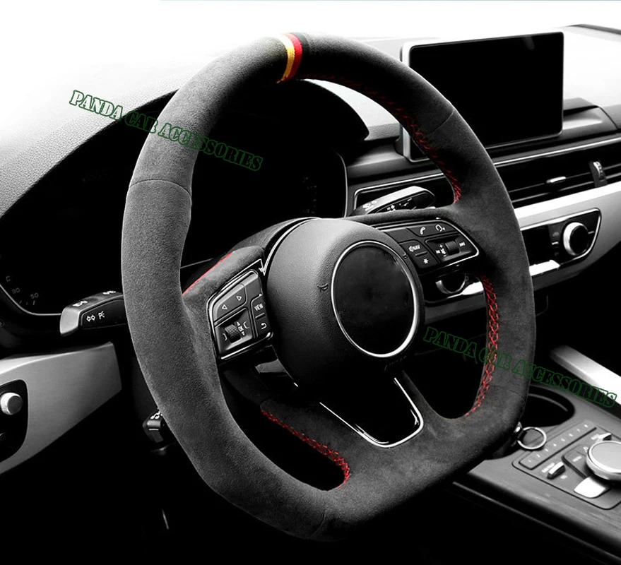 Genuine Leather Suede Red Thread Hand Sewing Car Steering Wheel Cover Wrap Car Accessoires Specifically For Audi A3 A5 S3 S4 S5