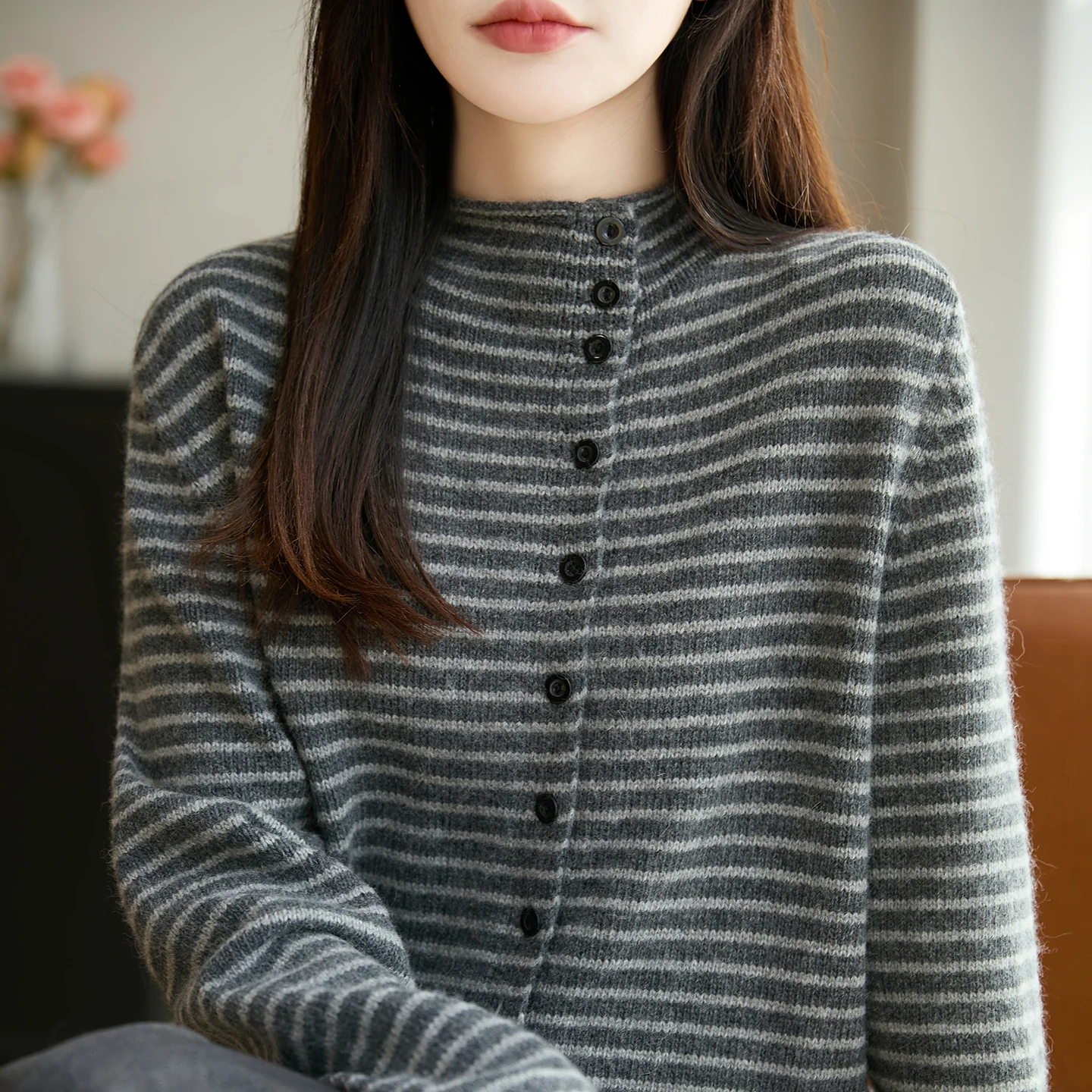 

Thiened f High Collar Knitted Open Cardigan Women's Winter Faionable Retro Sweater Commute Sle Soft Long Sve