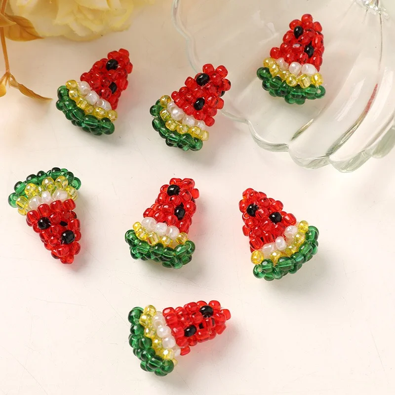 New style 30pcs/lot color pint color glass beads handmade cartoon Watermelon shape bead diy jewelry garment hair accessory