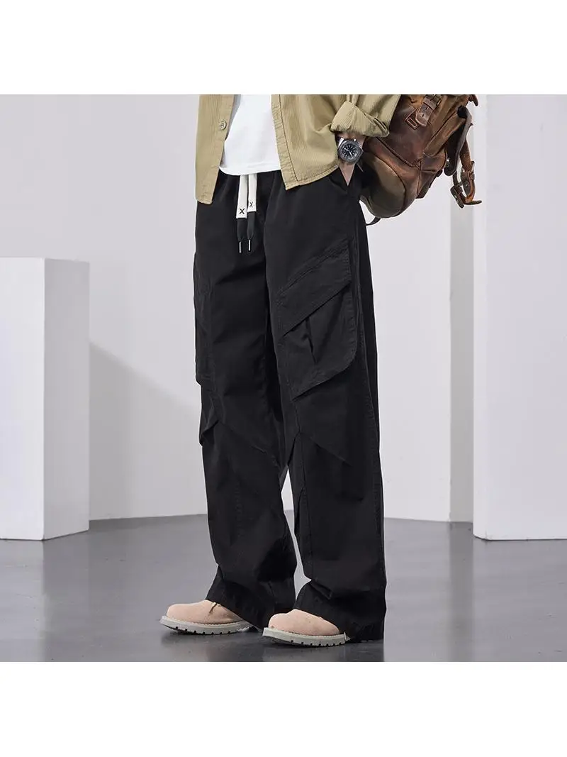 

Men's Large Size Cotton Work Trousers Straight Leg Casual Pants Multi-ket American Sle Pure Color Versatile Loose Fit