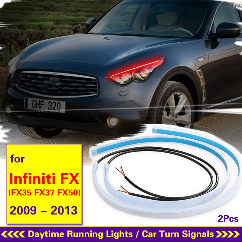 

2Pcs Car LED DRL Daytime Running Lights Flexible Auto Headlight Waterproof Lamp Flowing Turn Signal For Infiniti FX 2009-2013