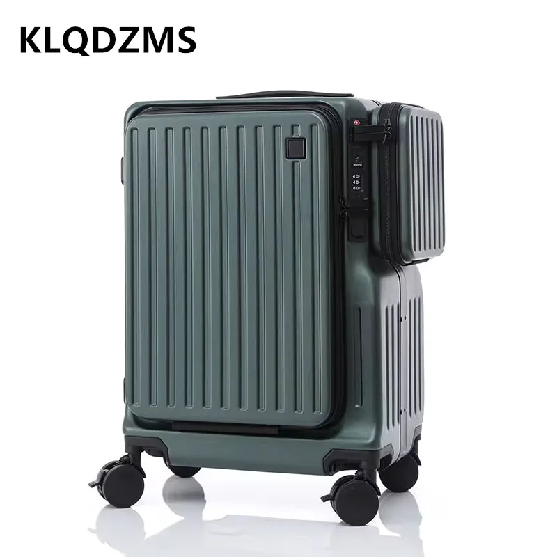 KLQDZMS Carry-on Travel Luggage Front Opening Laptop Boarding Case USB Charging Trolley Case 20 Inch ABS+PC Cabin Suitcase