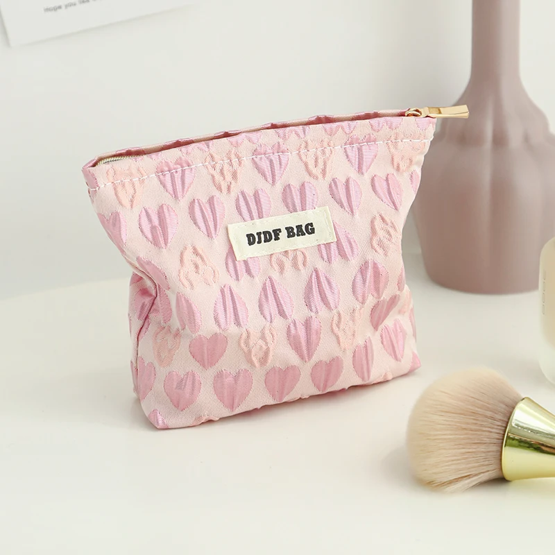 Women\'s Makeup Bag Small Pink Heart Large Capacity Lipstick Sanitary Napkin Storage Bag Portable Coin Purse Clutch Canvas Ins