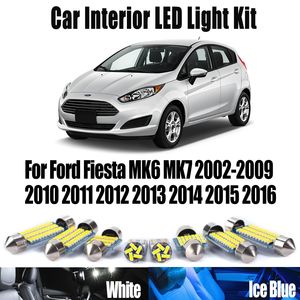 Canbus LED Interior Map Dome Trunk Light Kit Accessories For Ford Fiesta MK6 MK7 2002-2013 2014 2015 2016 Car Number Plate Bulbs