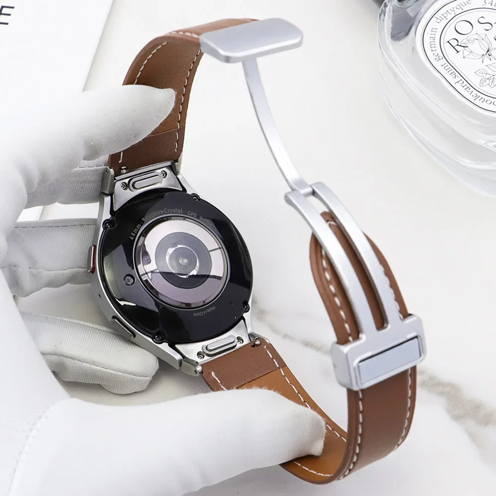 No Gaps Leather Strap for Samsuang Galaxy Watch 7/6/5/4 40 44mm Quick Fit Band for Galaxy Watch 6 4 classic 43mm 47mm 5 Pro 45mm