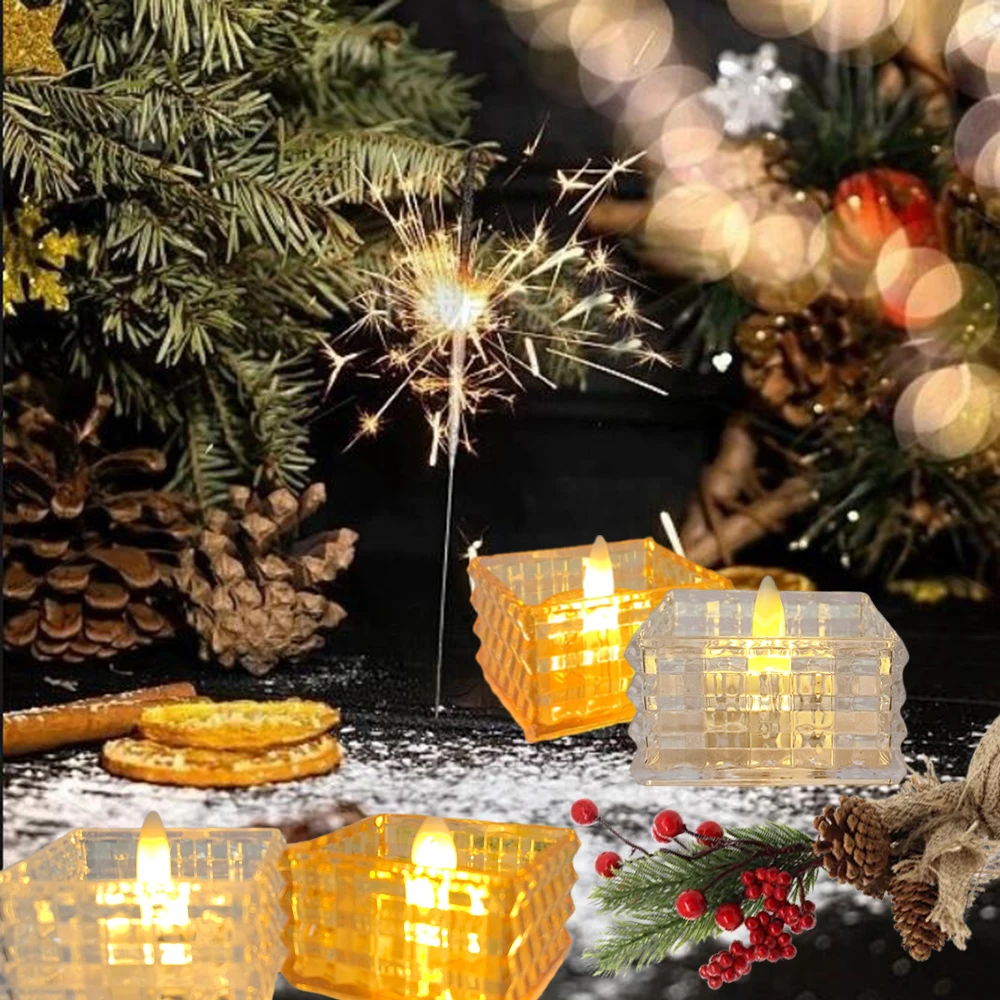 6pcs LED Mini Square Candle Light, Clear Crystal Candle Light For Parties, Marriage Proposal, Christmas, And Other Occasions