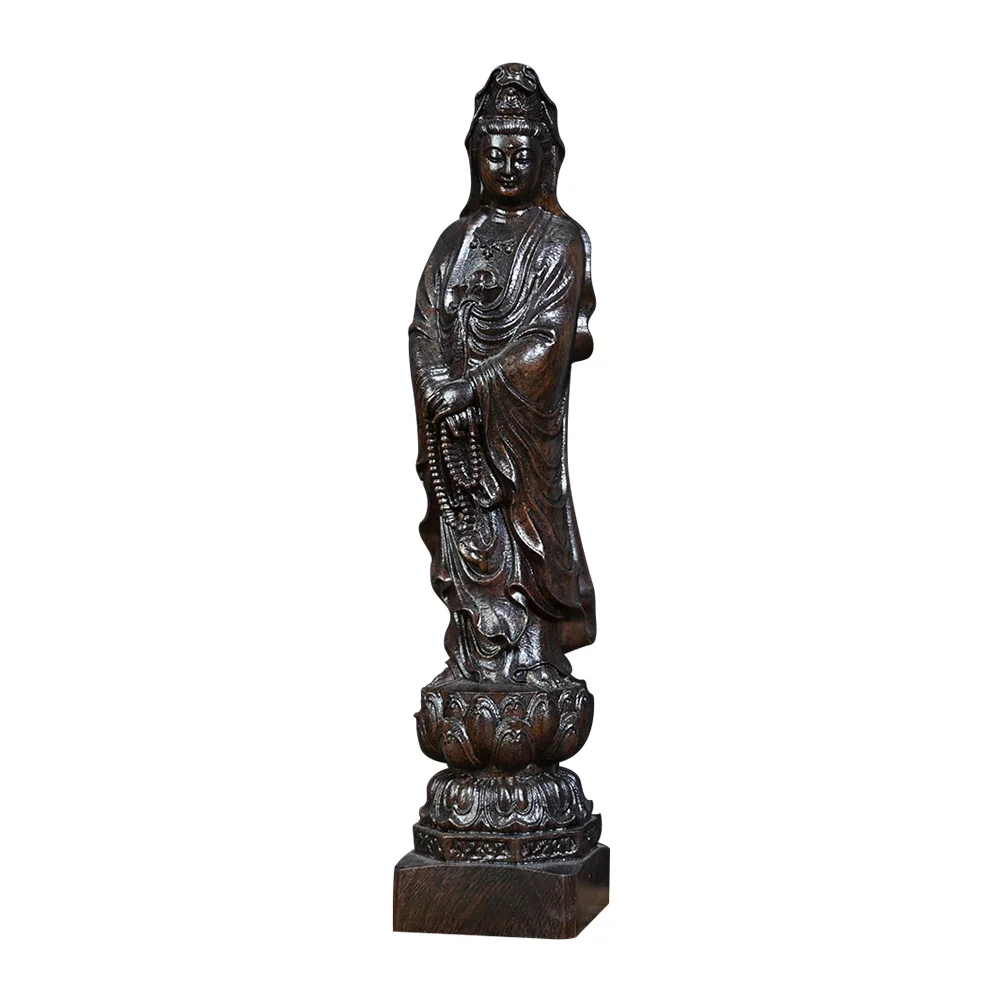 

Elegant Wooden Avalokitesvara Statue Religious Decor Desktop Buddha Fine Craftsmanship Traditional Design Home Office