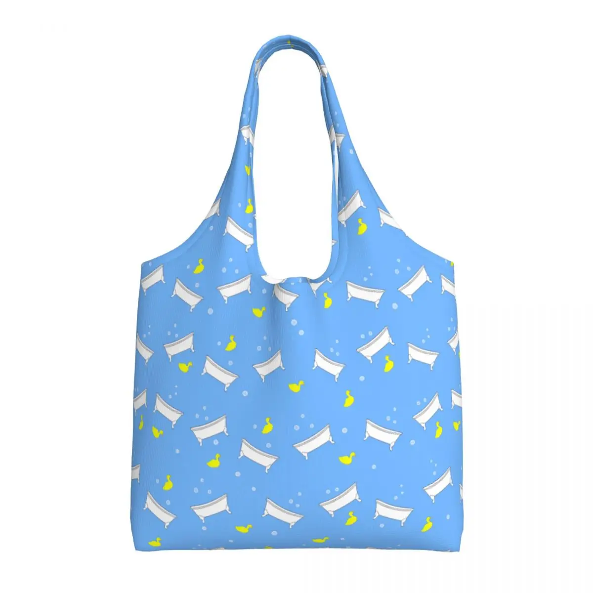 Custom Fashion Bathtub  Rubber Ducky Duck Lover Shopping Tote Bag Recycling Canvas Grocery Shoulder Shopper Bag