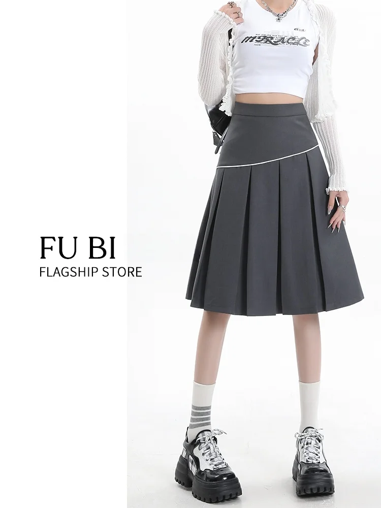 

Длинная плиссированная юбка для женщин с высокой талией, стройнящая, А-силуэт, скрывающая бедра, повседневная, весна-осень