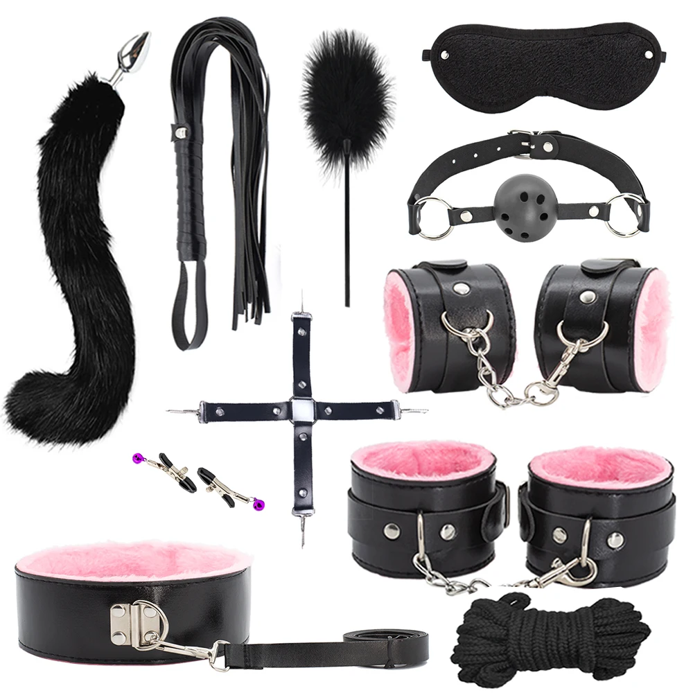 BDSM Kits Adults Sex Toys For Women Men Handcuffs Nipple Clamps Whip Spanking Sex Metal Anal Plug Vibrator Butt Bdsm Bondage Set view 3