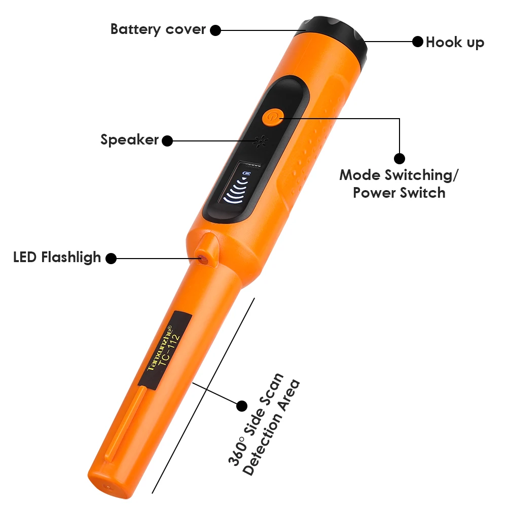 Metal Detector Outdoor Adventure Handheld Metal Detector Pinpointer Finder Waterproof 360° Side Scan Metal Detector Rod